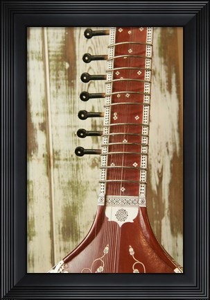 Framed Close-Up Of A Wood Indian Sitar Print
