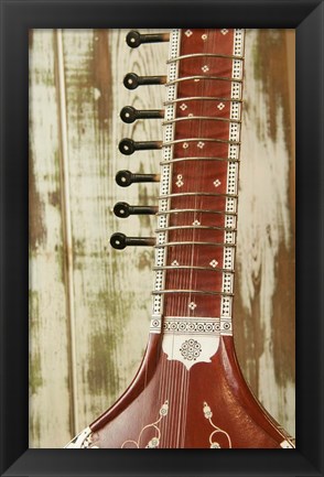 Framed Close-Up Of A Wood Indian Sitar Print