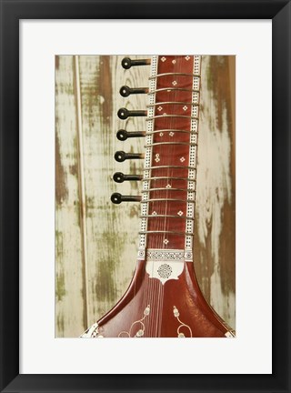 Framed Close-Up Of A Wood Indian Sitar Print