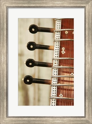 Framed Sitar String Instrument, India Print
