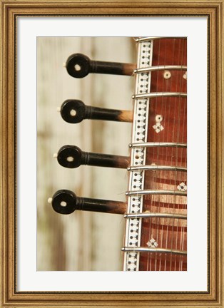 Framed Sitar String Instrument, India Print