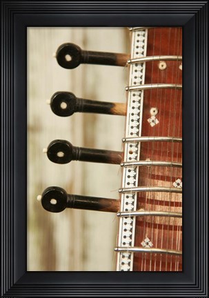 Framed Sitar String Instrument, India Print