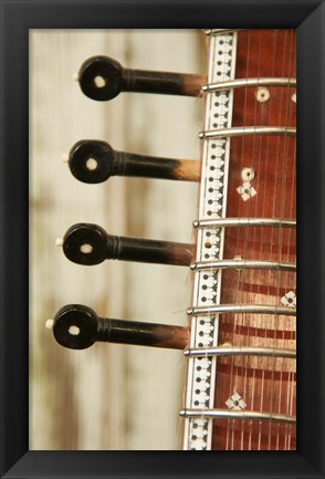 Framed Sitar String Instrument, India Print