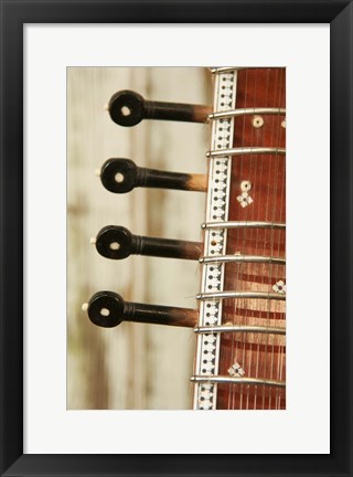 Framed Sitar String Instrument, India Print