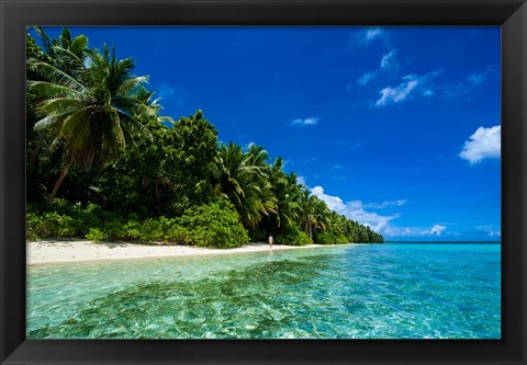 Framed White Sand Beach In Turquoise Water In The Ant Atoll, Micronesia Print