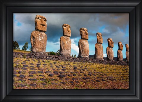 Framed Easter Island, Chile A Row Of Moai Statues Print