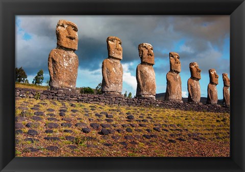 Framed Easter Island, Chile A Row Of Moai Statues Print