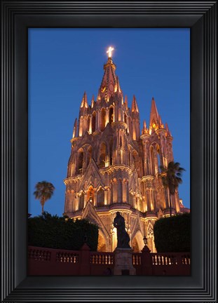 Framed Mexico, San Miguel De Allende Cathedral Of San Miguel Archangel Lit Up At Night Print