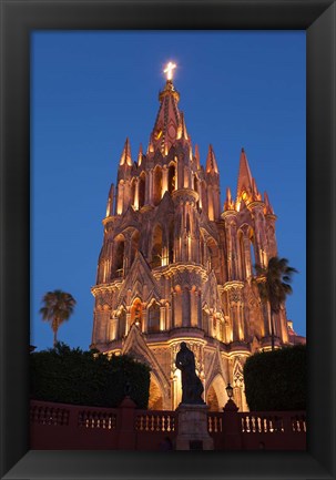 Framed Mexico, San Miguel De Allende Cathedral Of San Miguel Archangel Lit Up At Night Print