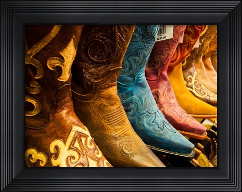 Framed Arizona, Old Scottsdale, Line Up Of New Cowboy Boots Print