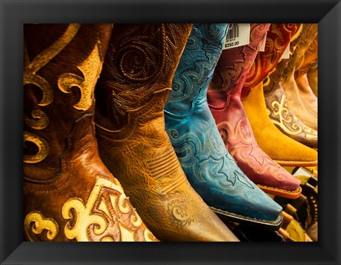 Framed Arizona, Old Scottsdale, Line Up Of New Cowboy Boots Print