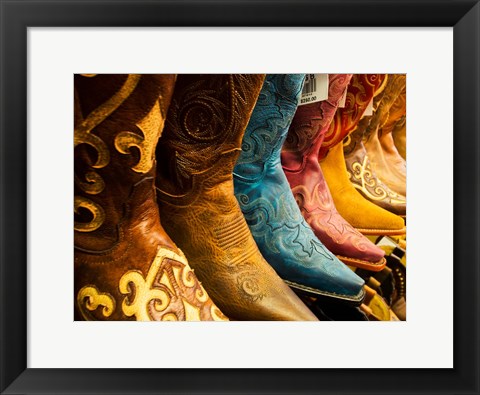 Framed Arizona, Old Scottsdale, Line Up Of New Cowboy Boots Print