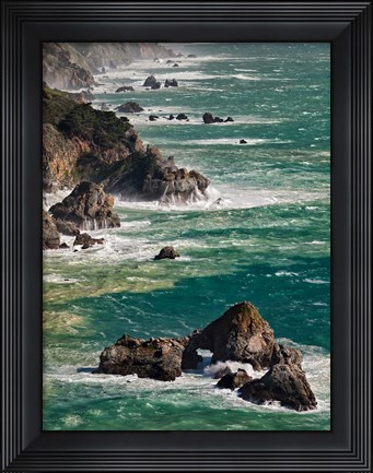 Framed California, Big Sur Waves Hit Coast And Rocks Print