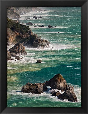 Framed California, Big Sur Waves Hit Coast And Rocks Print