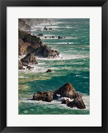 Framed California, Big Sur Waves Hit Coast And Rocks Print