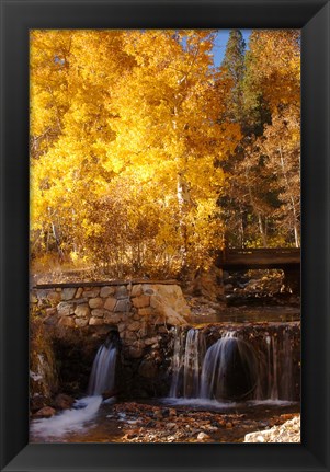 Framed Autumn Waterfalls In The Sierra Print