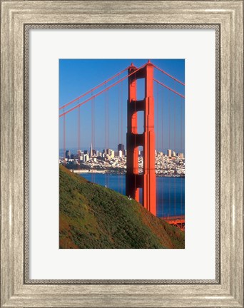 Framed North Tower Of The Golden Gate Bridge Print