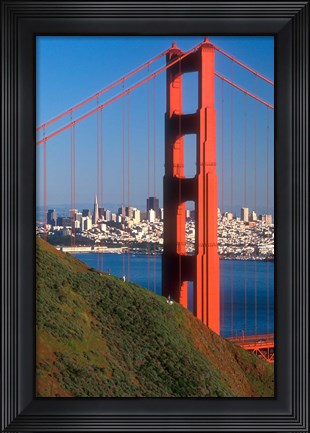 Framed North Tower Of The Golden Gate Bridge Print