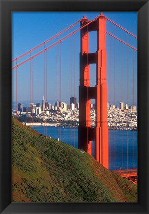 Framed North Tower Of The Golden Gate Bridge Print