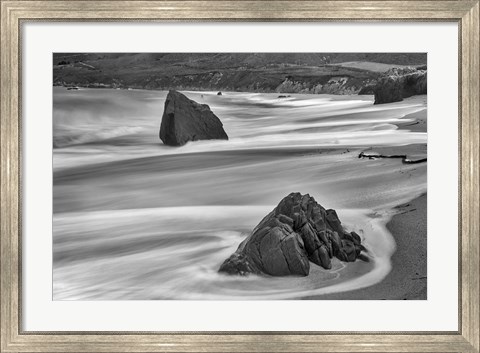 Framed Garrapata Beach Coastal Boulders (BW) Print