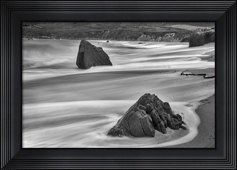 Framed Garrapata Beach Coastal Boulders (BW) Print