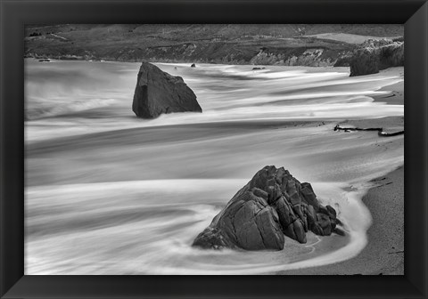 Framed Garrapata Beach Coastal Boulders (BW) Print