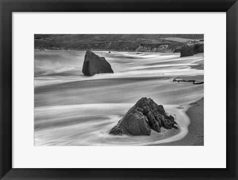 Framed Garrapata Beach Coastal Boulders (BW) Print