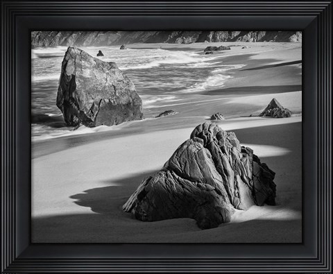 Framed Rocky Coastline Of Garrapata Beach, California (BW) Print