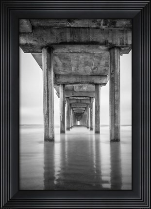 Framed California, La Jolla, Scripps Pier, Sunrise (BW) Print