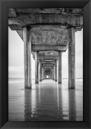 Framed California, La Jolla, Scripps Pier, Sunrise (BW) Print