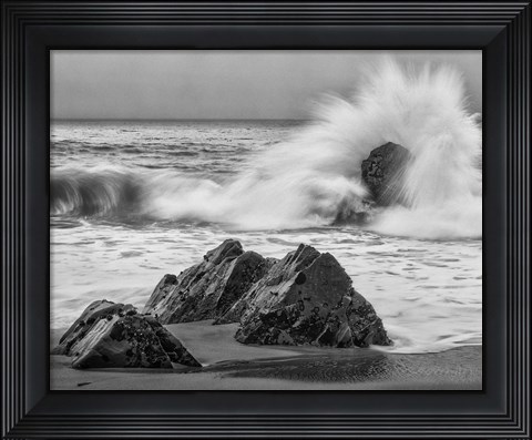 Framed California, Garrapata Beach, Crashing Surf (BW) Print