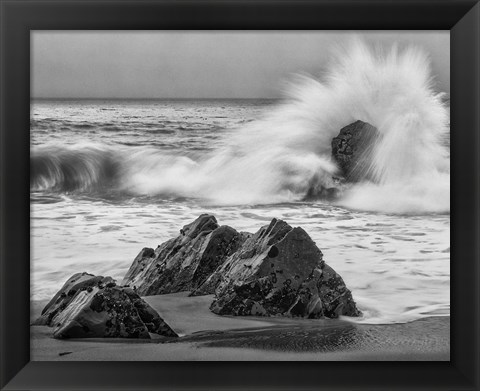 Framed California, Garrapata Beach, Crashing Surf (BW) Print