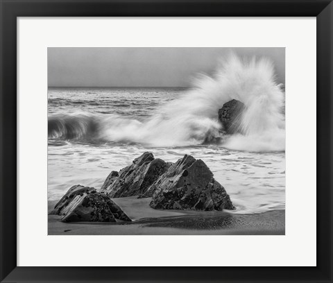 Framed California, Garrapata Beach, Crashing Surf (BW) Print