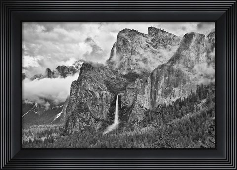 Framed California, Yosemite, Bridalveil Falls (BW) Print