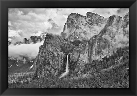 Framed California, Yosemite, Bridalveil Falls (BW) Print