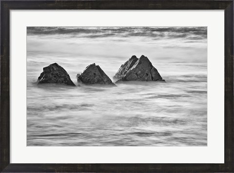 Framed California, Garrapata Beach, Floating Rocks (BW) Print