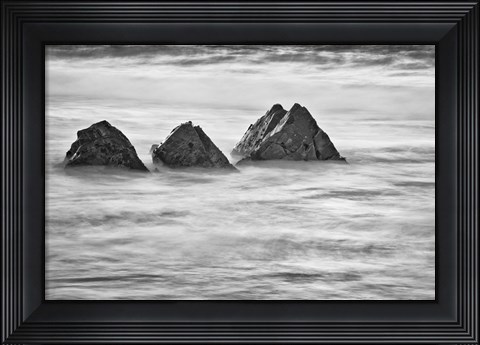 Framed California, Garrapata Beach, Floating Rocks (BW) Print