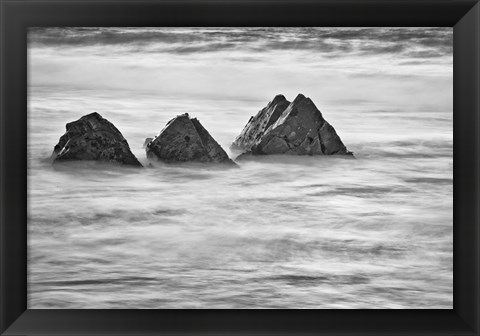 Framed California, Garrapata Beach, Floating Rocks (BW) Print