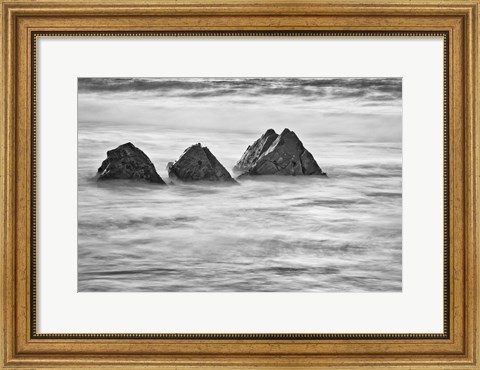 Framed California, Garrapata Beach, Floating Rocks (BW) Print