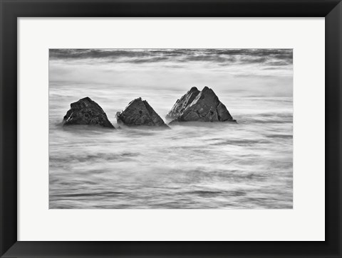 Framed California, Garrapata Beach, Floating Rocks (BW) Print