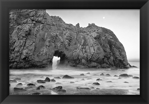 Framed California, Pfeiffer Beach, Rocky Cliff (BW) Print