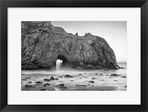 Framed California, Pfeiffer Beach, Rocky Cliff (BW) Print