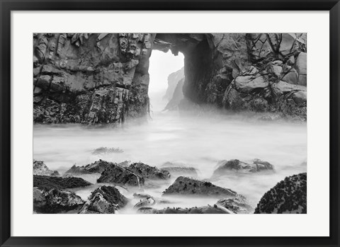 Framed California, Pfeiffer Beach, Foggy Coast (BW) Print