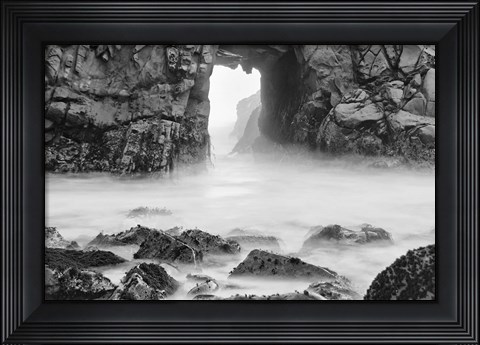 Framed California, Pfeiffer Beach, Foggy Coast (BW) Print
