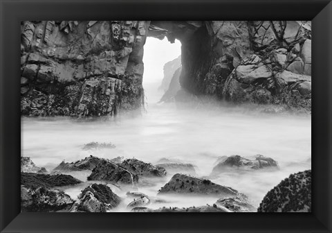 Framed California, Pfeiffer Beach, Foggy Coast (BW) Print