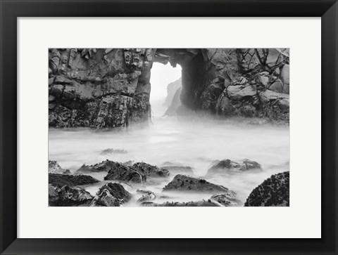 Framed California, Pfeiffer Beach, Foggy Coast (BW) Print