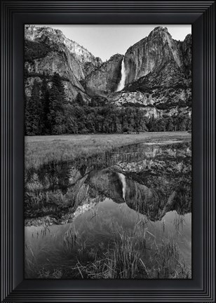Framed Reflective Pool In Upper Yosemite Falls (BW) Print