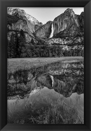 Framed Reflective Pool In Upper Yosemite Falls (BW) Print