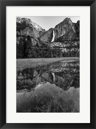 Framed Reflective Pool In Upper Yosemite Falls (BW) Print