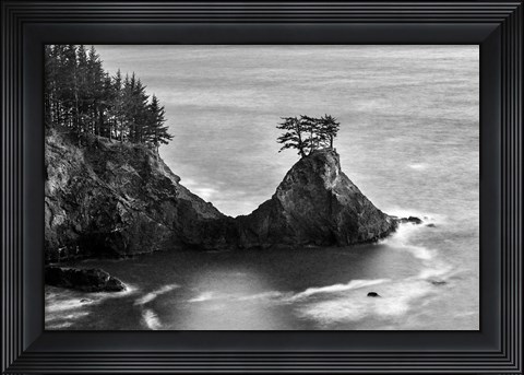 Framed Rocky Pacific Coast After Sunset (BW) Print